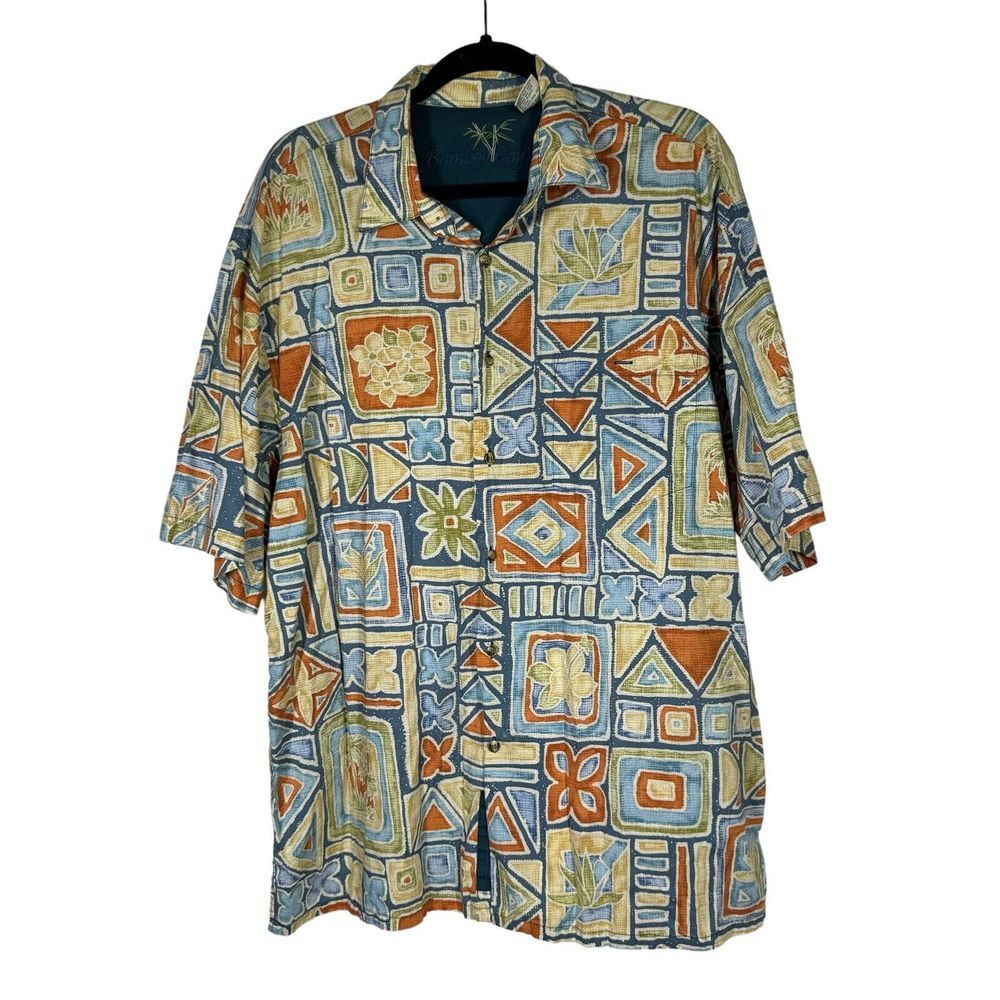 Bamboo Cay‎ Men's Button-Up Shirt Floral Hawaiian Tropical Cotton Multicolor Xl